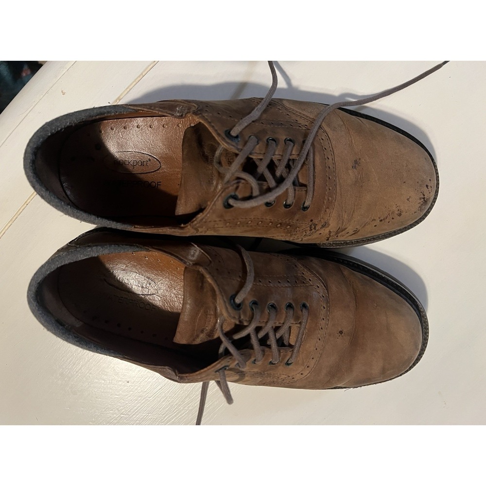 Rockport Waterproof Leather Oxford‎ Shoes Mens 8W Brown Cap Toe Comfort Dress